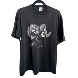 Vintage 90s Graphic T-Shirt Jamieson Mountain Bighorn Sheep Black Jerzees READ